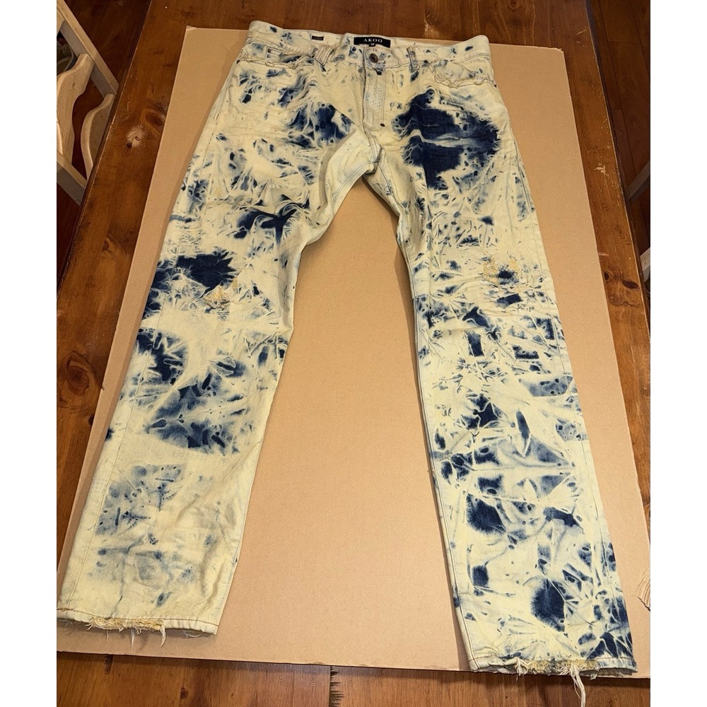 AKOO Men's Vintage Denim Jeans Acid Stoned Wash Distressed No Rivals Size 38